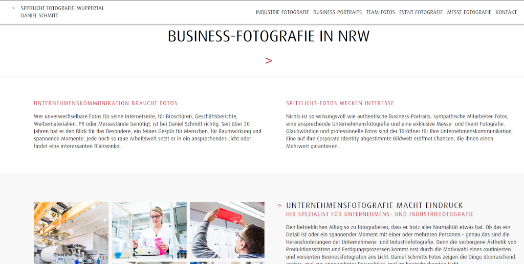 Webtexte für Business Fotografie